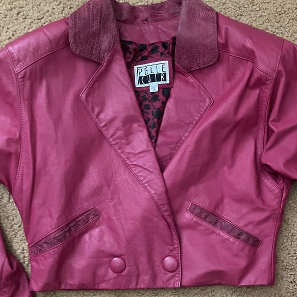 Vintage Red Leather Blazer Cropped - Picture 2 of 7